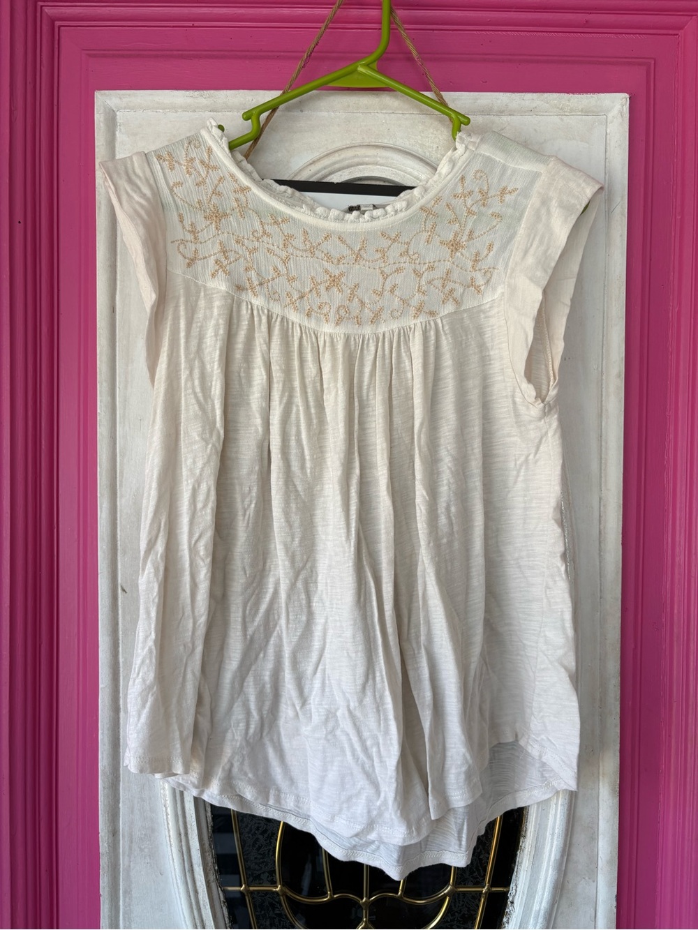 Lucky Brand Cream Embroidered Sleeveless Peasant Top